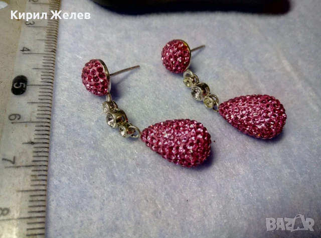 ЕФЕКТНИ ФЕШЪН АРТ СТИЛ СРЕБЪРНИ ОБЕЦИ СРЕБРО 925 с БЯЛА ПОЗЛАТА РОЗОВ ЕМАЙЛ и ИСКРЯЩИ КРИСТАЛИ 47935, снимка 6 - Обеци - 50542174