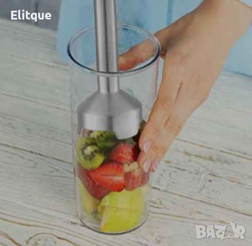 Пасатор с чопър, 1500W, метален накрайник с колба 0.7л., приставка за разбиване, инокс с черно, снимка 6 - Друга електроника - 52852142