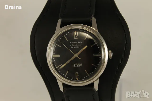 1950's SVALAN SPORTSMAN Швейцарски Стоманен Военен Часовник, снимка 3 - Антикварни и старинни предмети - 49647473