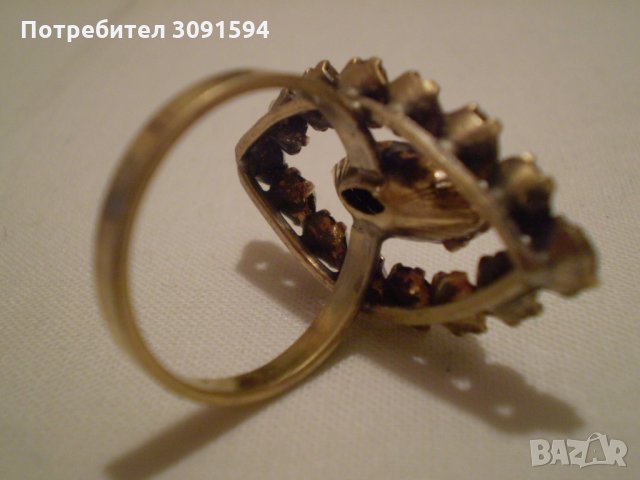 стар дамски пръстен месинг със позлата и циркони, снимка 3 - Антикварни и старинни предмети - 35218309