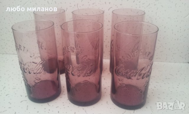Стъклени чаши Кока Кола от един цвят прозрачно лила 6 бр, снимка 1 - Колекции - 39408492