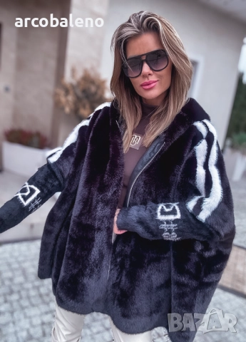 Черно дамско кожено яке от премиум вълна с ангора, снимка 3 - Якета - 52669049