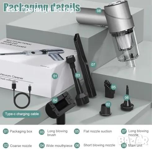 Нова Безжична ръчна прахосмукачка 7000Pa, 120W за автомобил и дом, снимка 4 - Прахосмукачки - 47624304