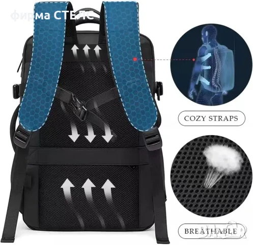 Раница за пътуване STELS, Ръчен багаж, 29x15x45см, Черен, снимка 9 - Раници - 47365478