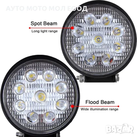 27W LED Диоден халоген с 9 диода - 12/24V, снимка 2 - Аксесоари и консумативи - 50261490