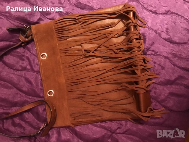 Кафява дамска чанта с ресни, снимка 3 - Чанти - 27097923