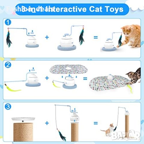 Нова 3 в 1 Интерактивна играчка за котка автоматична за игра с перо, снимка 3 - За котки - 40505982