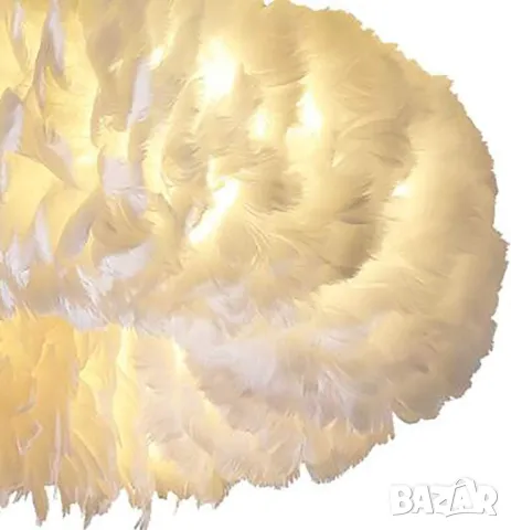 Полилей Таванна лампа Полилей с бяло перо, Модерни LED осветителни, снимка 2 - Лампи за таван - 48970731