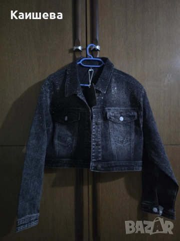 черно дънково яке с камъни