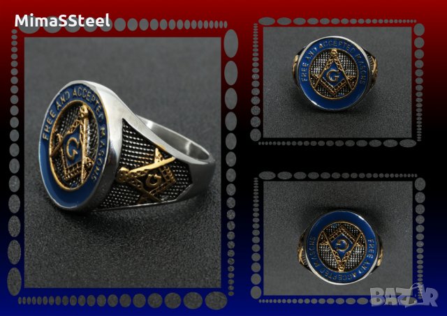 Мъжки  Масонски стоманен пръстен Stainless Steel 316L, снимка 2 - Пръстени - 28311614