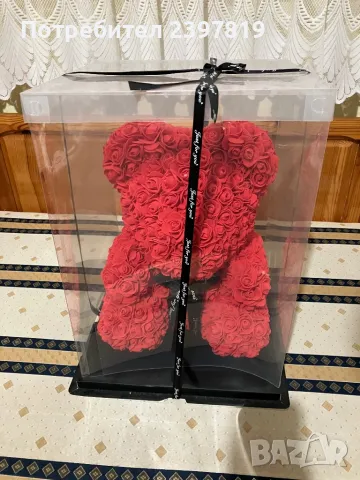 Мечка от рози висока 45 см, снимка 5 - Декорация за дома - 48918913