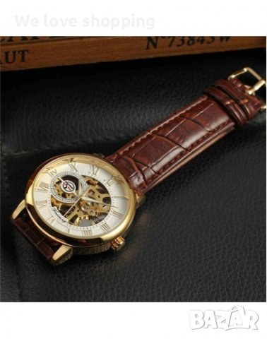 Механичен часовник с кафява кожена каишка - Tivoli (005), снимка 3 - Мъжки - 40087761