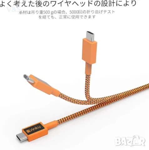 RINKU RC061 USB-C & USB-C 100W кабел за зареждане,бърз трансфер [USB PD/QC 3.0 Support, 20V & 5A] , снимка 5 - USB кабели - 48170665