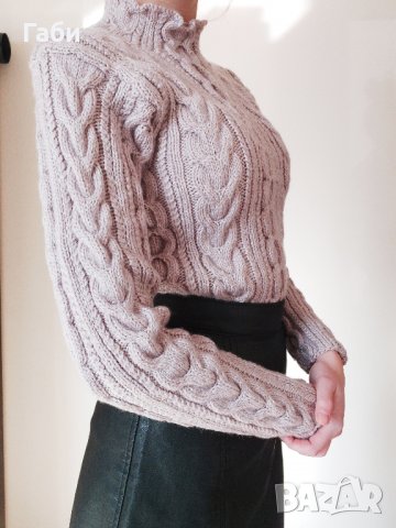 Ръчно плетен пуловер с аранови елементи, снимка 9 - Блузи с дълъг ръкав и пуловери - 22697099