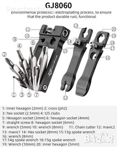 Инструменти за ремонт на велосипеди 20 в 1 Преносим многофункционален, снимка 2 - Други инструменти - 43186019