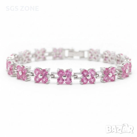 сребърна гривна с естествен розов топаз, снимка 8 - Гривни - 52689412