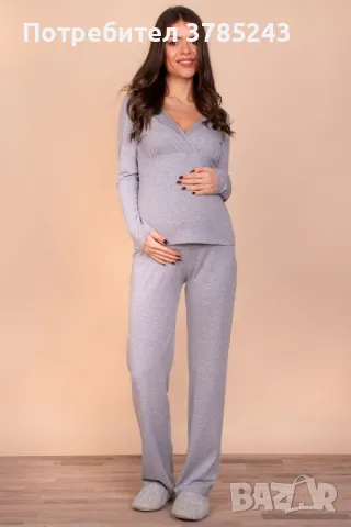 Памучна пижама за бременни и кърмещи × 1 M - soon mama 