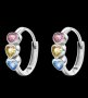 Дизайнерски модел сребърни обеци халки ,triple coloured hearts,pink,yellow,blue/нови, снимка 1 - Колиета, медальони, синджири - 44083786
