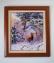 Зимен пейзаж с благороден елен, картина, рамкирана, снимка 1 - Картини - 42976311