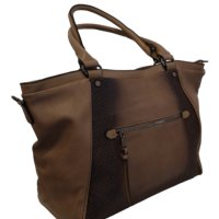 Голяма дамска чанта тип торба с опушени детайли - керемидено кафява, снимка 1 - Чанти - 43476599