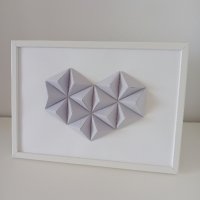 3D лилаво сърце, оригами, в рамка, декорация за стена, подарък, снимка 1 - Декорация за дома - 34772146