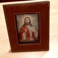 Кожена рамка със снимка на Исус Христос, снимка 5 - Икони - 36988264