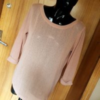 Бледо оранжева блуза на ситна плетка на дупки Л, снимка 1 - Блузи с дълъг ръкав и пуловери - 26741352