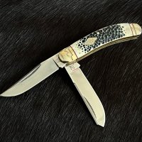 Колекционерски джобен сгъваем нож с два остриета RR Sowbelly Trapper Buckshot Bone. (RR1906), снимка 3 - Ножове - 43377114