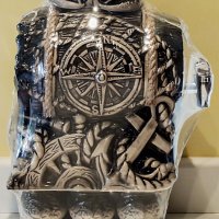 Буре за алкохол от керамика морски декор с метално кранче и 6 чашки, подарък, сувенир, декорация, снимка 2 - Други - 33234832