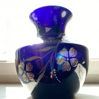 ✅руска ваза ,синя, кобалт, цветно стъкло, снимка 1 - Вази - 32420679