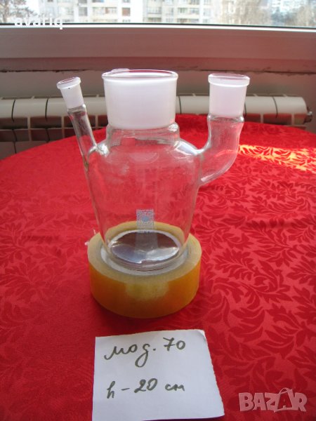  Колба от огнеупорно стъкло с 3 гърла мод.70, Лабораторна стъклария, колби, Огнеупорно стъкло, снимка 1