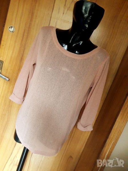 Бледо оранжева блуза на ситна плетка на дупки Л, снимка 1