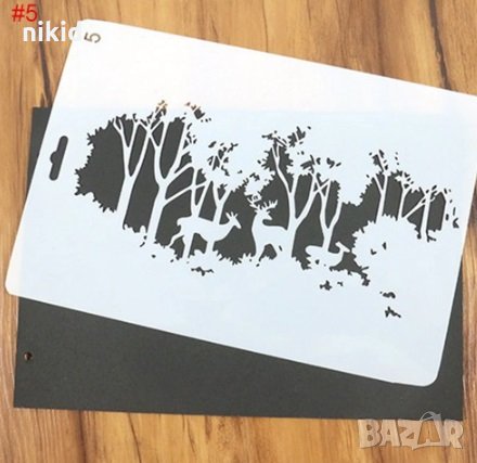 Елени в гора с дървета стенсил шаблон за спрей за торта украса кекс декорация с пудра захар, снимка 1