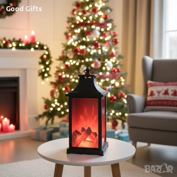 LED декоративен фенер с ефект на жив пламък – безопасна имитация на огън за дом и градина, снимка 1
