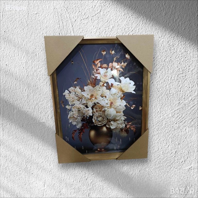 Вълнуваща картина с нежна ваза и разцъфнали цветя, снимка 1