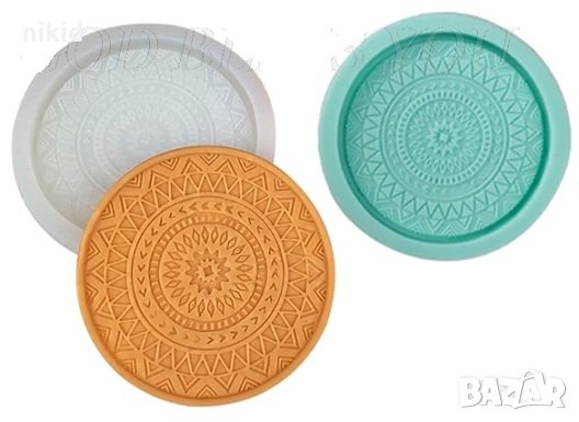 Кръг с декорация силиконов молд форма за фондан шоколад смола подложка за чаша чаши гипс, снимка 1