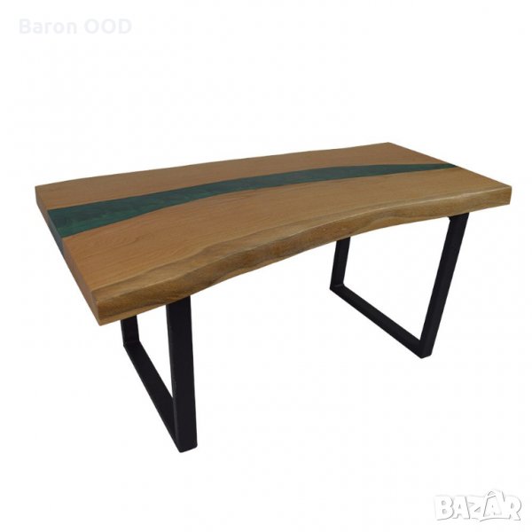 Холна маса Хермес с плот масивно дърво и зелена епоксидна смола с жив ръб, снимка 1