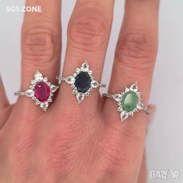 Оригинален Сребърен Пръстен със Сапфири, Рубини, Изумруди , снимка 1