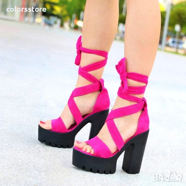 Сандали на ток - циклама велур - 5090

, снимка 1