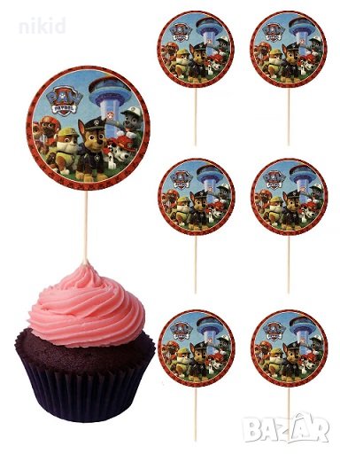 10 бр кръгли Пес патрул Paw patrol топери клечки за мъфини декорация и украса, снимка 1