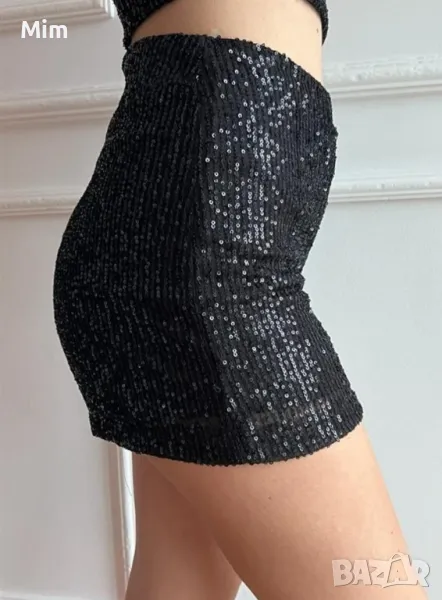  VILA M Черна къса пола с черни пайети , снимка 1