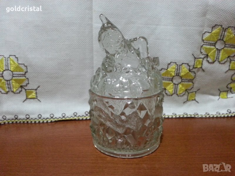 Стара стъклена захарница кутия, снимка 1