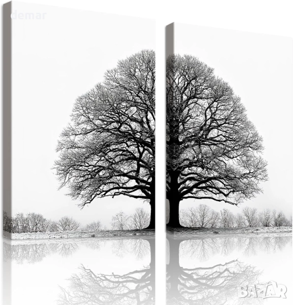 WENGTIAO Комплект от 2 черно-бели картини с изображение на Дървото на живота, 50x70 см х 2, снимка 1