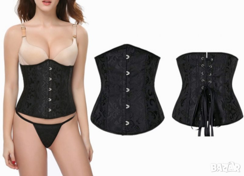 Нов черен корсет в готически стил с отворен бюст + подарък прашки- М, снимка 1