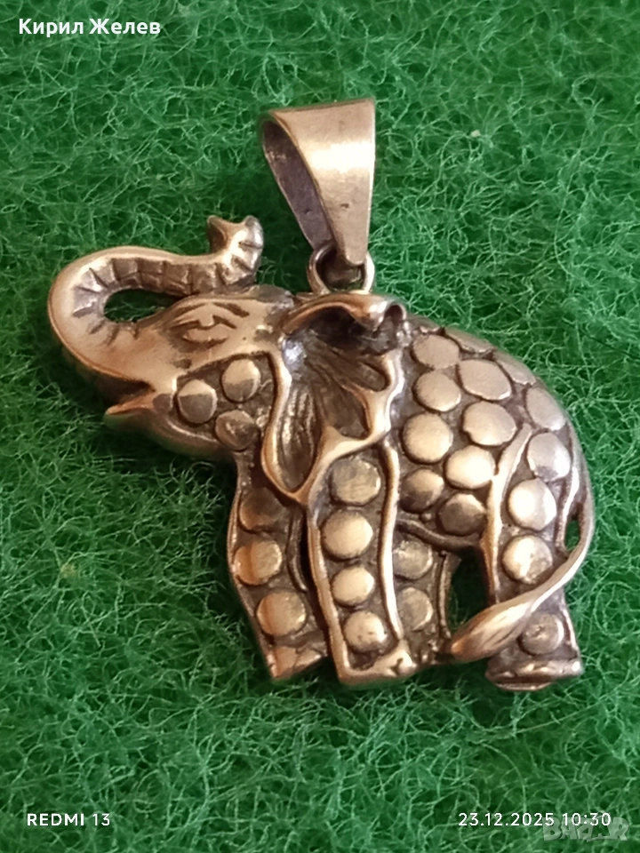 Сребърен медальон с формата на Слон амулет за късмет ювелирна изработка 49808, снимка 1