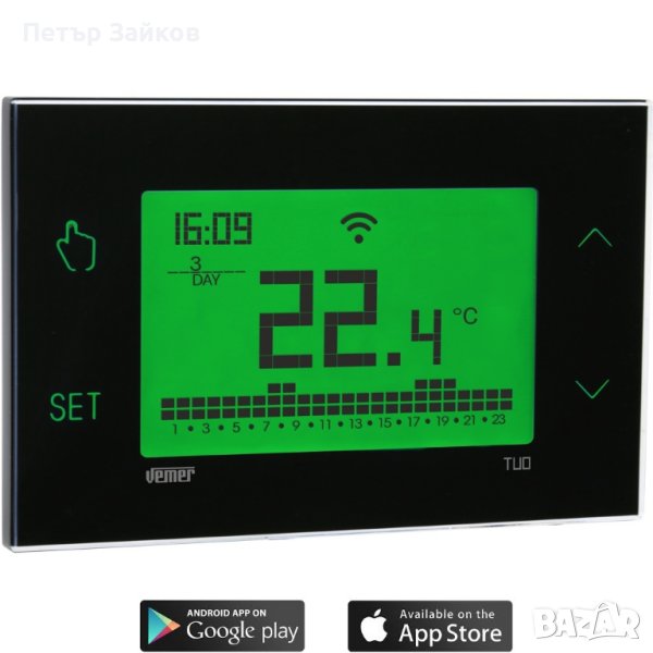Стенен хронотермостат с Wi-Fi сензорен екран VEMER VE788700 TUO WiFi батерия - Термостат Отопление , снимка 1