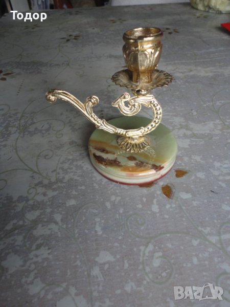 Италиански свещник бронз и оникс, снимка 1