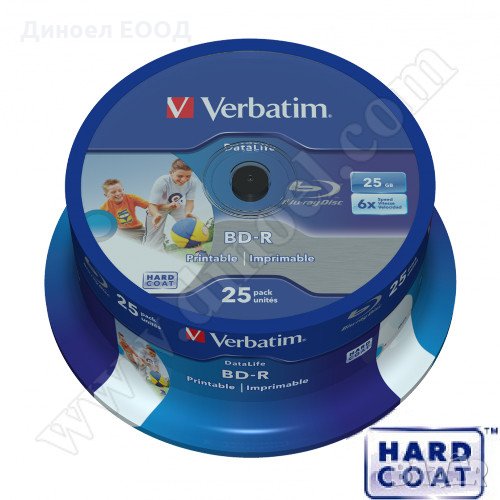 Оптичен диск BD-R PRINTABLE Verbatim Hard Coat 25GB 6X опак. 25бр., снимка 1