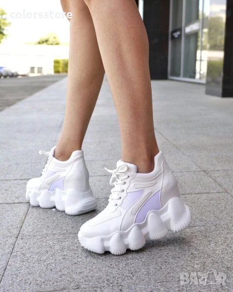 Кецове на платформа - бяла кожа с мрежа - PA786 , снимка 1