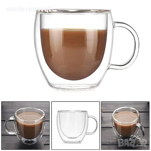 Комплект 2 броя стъклени чаши с двойно дъно, снимка 1